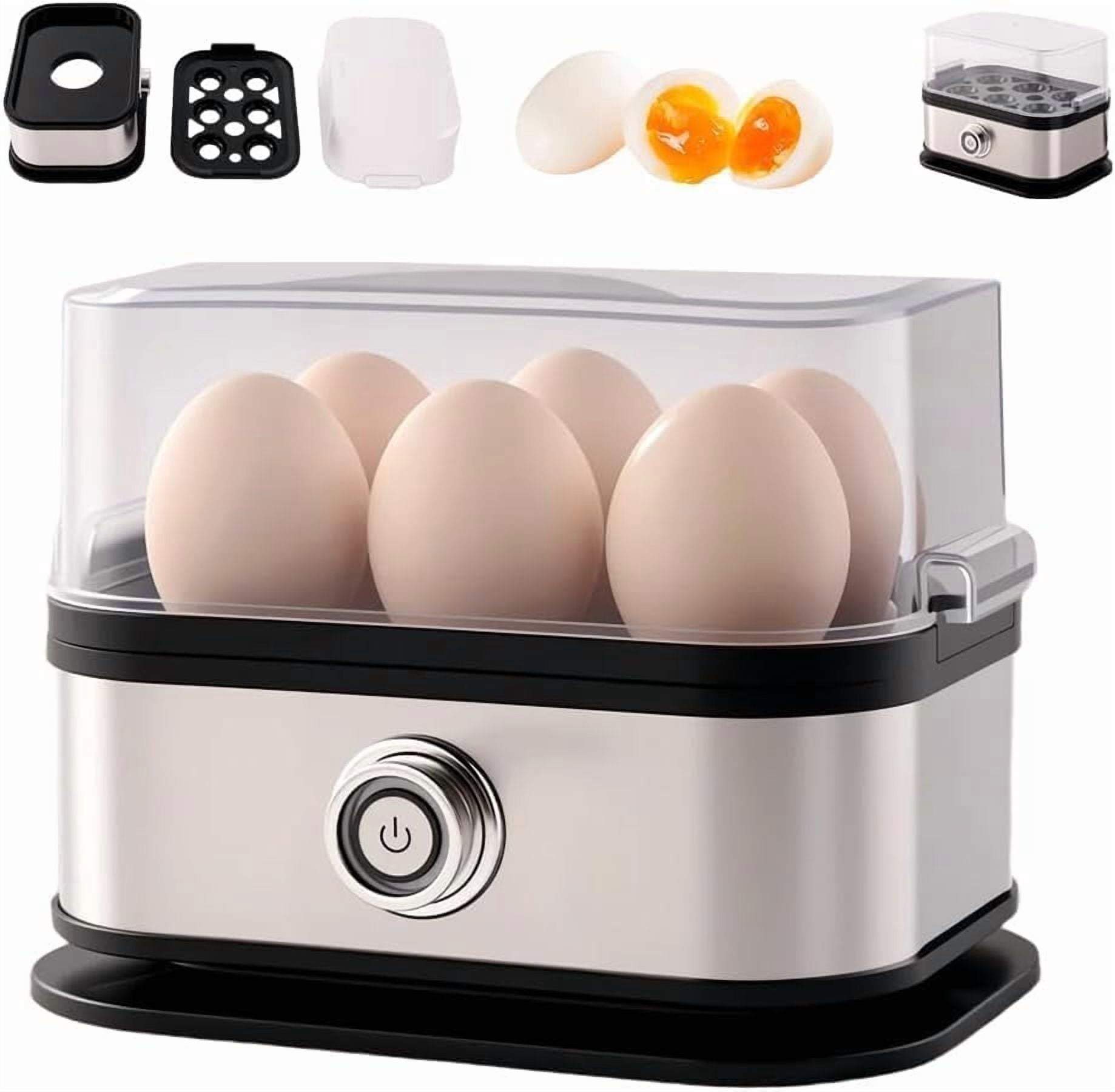 Automatic Egg Cooker, Rapid Egg Cooker Electric 6 Eggs Capacity, Hard, Medium, Soft Boiled Egg Poacher, Egg Steamer, Multi-Function, Knob Controled Auto Shut-Off Function