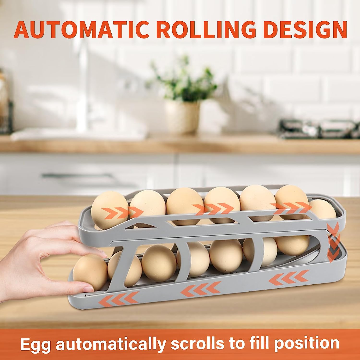 Automatic Egg Dispenser 2 Tier Rolling Egg Holder Plastic Egg