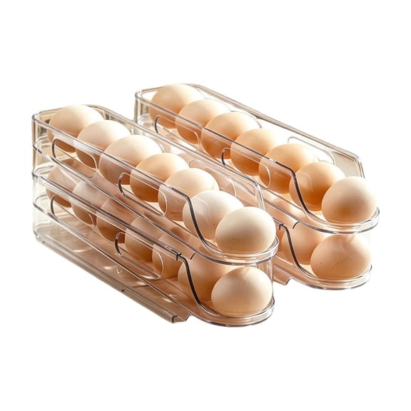 Automatic Egg Storage Container, Drawer Style Fridge Organizer with Removable Trays, Holds 14-21 Eggs, Space Saving Refrigerator Egg Holder for Kitchen Organization,2 pack