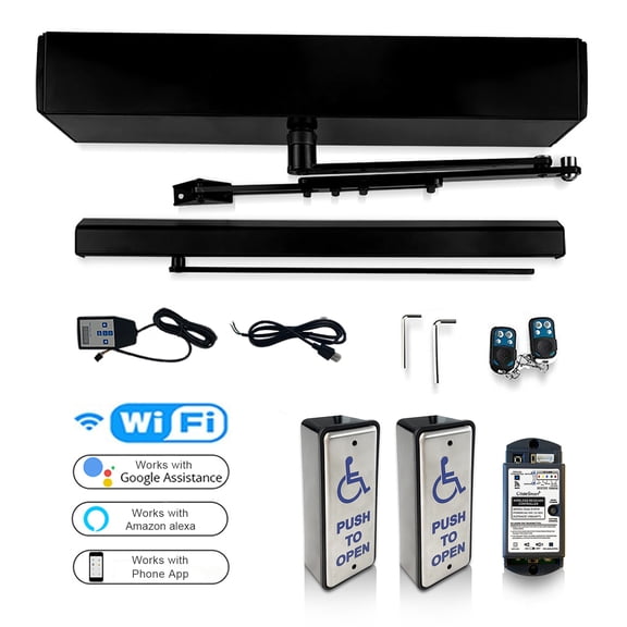Automatic Electric Black Color Swing Door Opener,Remote Control Door Opener by Smartphone APP,with Wireless Slimline Handicap Push Buttons,Compatible with Alexa,Google Home
