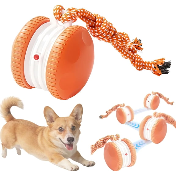 Automatic Electric Rolling Pet Toy Ball with Rope, Smart Interactive Dog Toys for Small to Medium Dogs & Cats, Dual Speed Random Movement (Orange)