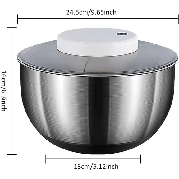 Automatic Electric Salad Spinner, 5L Type-C Rechargeable Lettuce Spinner Stainless Steel Salad Rotator Lettuce Washer and Spinner Dryer for Salad Greens, Lettuce, Fruits and Vegetables