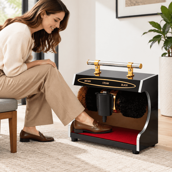 Automatic Electric Shoe Polisher with Dual Brushes for Leather & Suede Care