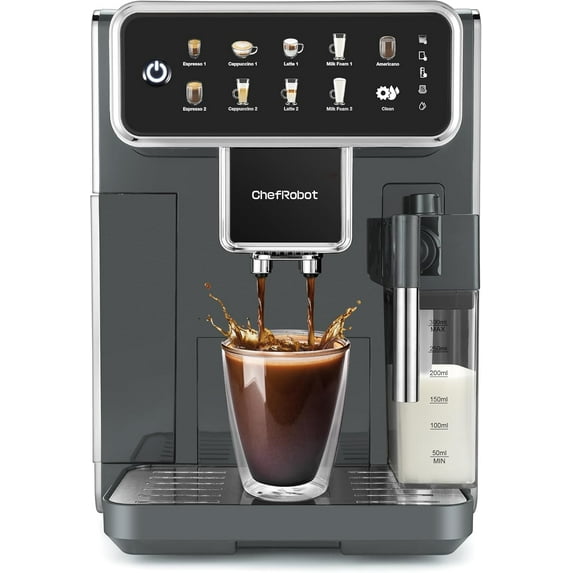Automatic Espresso Machine Coffee Maker 12 Cup with Grinder Cappuccino Latte Americano Machine with Milk Frother for Home/Office (Gray)