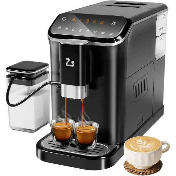 Automatic Espresso Machine with Milk Frother, Professional Grinder One-Touch Operation Auto-Cleaning