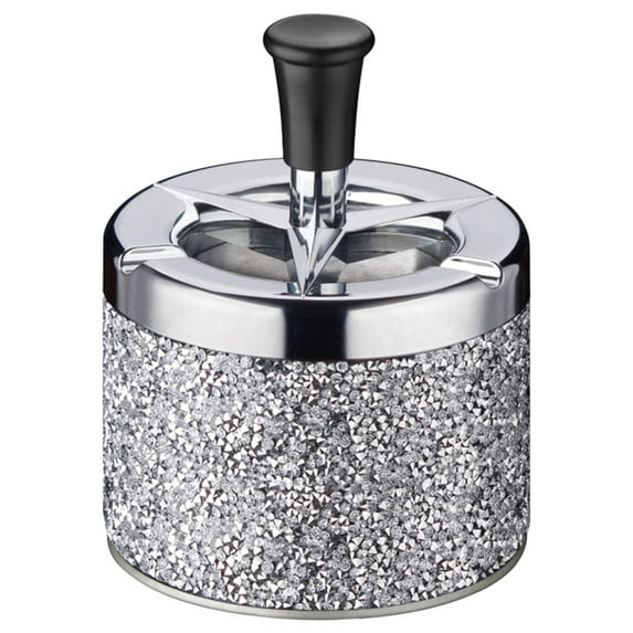 Automatic Extinguishing Metal Ashtray for Home and Desktop Decorative Compact Cigarette Ashtray with Rotating Cover Souvenir 9.7X12cm (Dark Blue,Dark Blue,White)