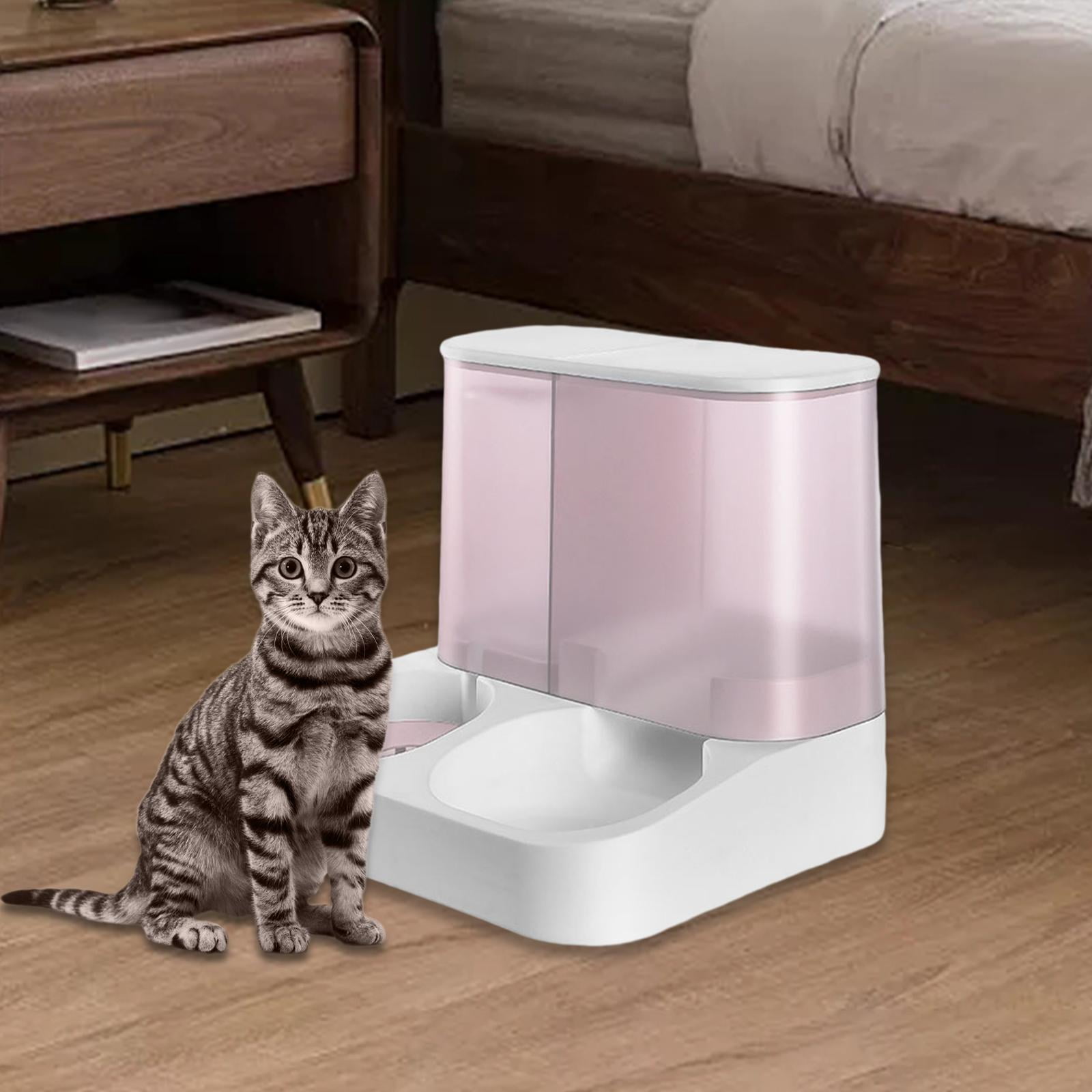 Automatic Feeder, 2 in 1 Cat Food and Water Dispenser, Large Capacity Pet Dispenser, Food and Watering Supplies for Puppy Cats Pink