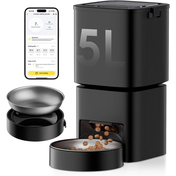 Automatic Feeder, 5G WiFi APP Control Automatic Feeder, 5L Dry Dispenser with Remote Feeding,10 Meals Programmable 1-15 Portion Control Auto Feeders for Cats,Puppy