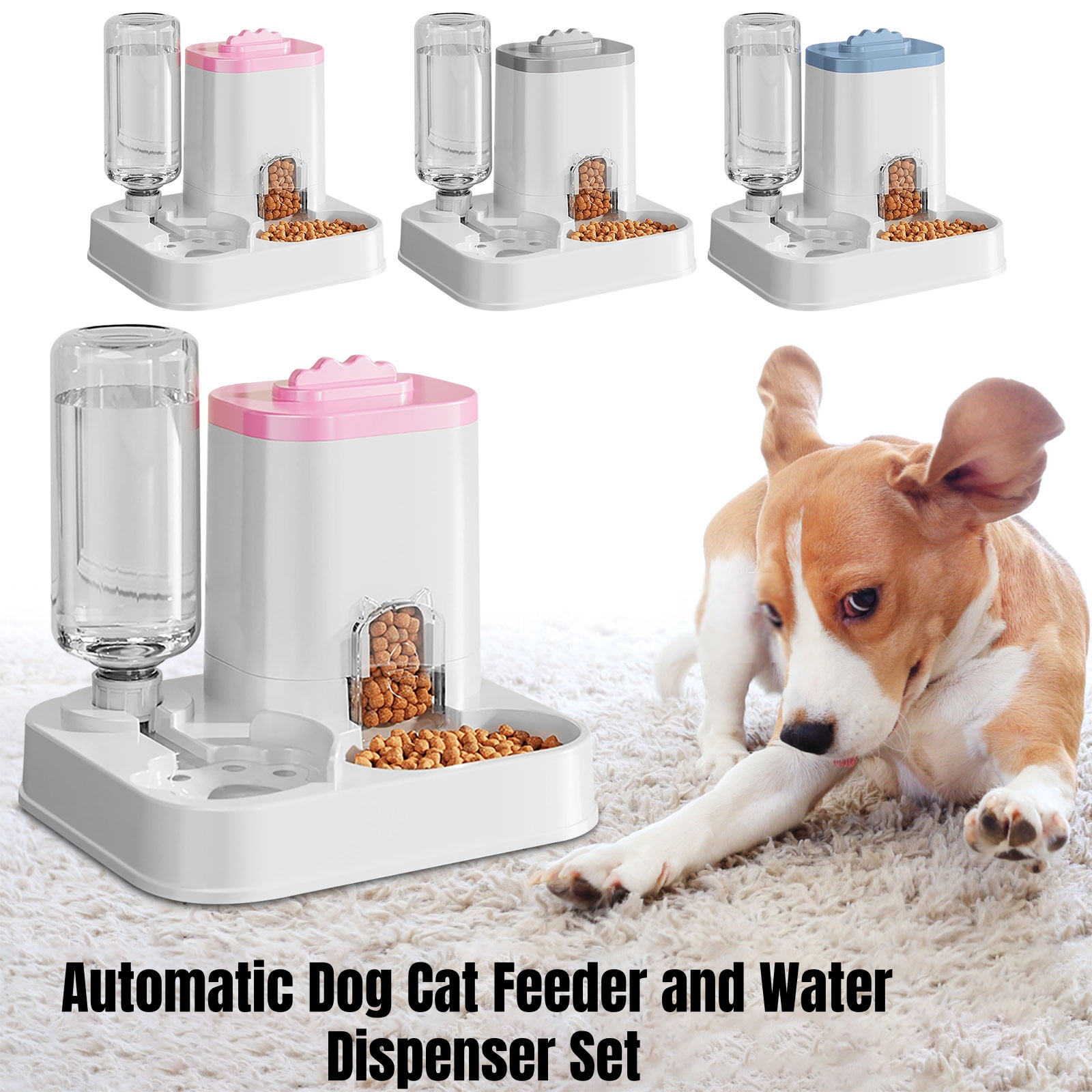 Automatic Feeder, Automatic Dog Cat Feeder and Water Dispenser Set, Pet Food Feeder and Waterer with Integrated Food Basin for Dogs Cats Pet Animals,10L Large Capacity, NCHKUN(Pink)
