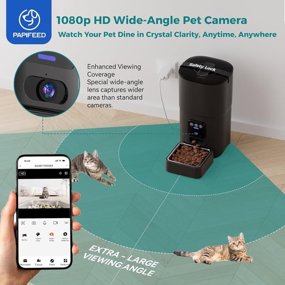 Automatic Feeder,Camera 1080P HD - 6L Pet Feeder, 2.4/5G WiFi Smart App Control, Bluetooth Assist Link,Wide-Angle Lens,Automatic Feeder for Small and Medium-Sized Pets