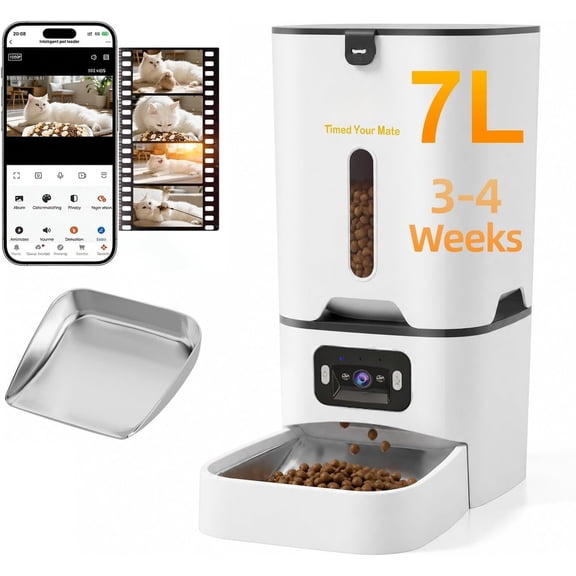 Automatic Feeder with Camera, 5G WiFi Dispenser for Small Pets | Two-way Voice | Night Vision | Separation | Weight / Diet Control | Programmable Timer | APP Remote Control