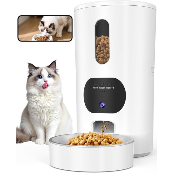Automatic Feeder with Camera - 5G WiFi Easy Setup App Control Dry Dispenser with Stainless Steel Bowl, 4L/17 Cups, 1080P Video with Night Vision for Small Pets Indoor