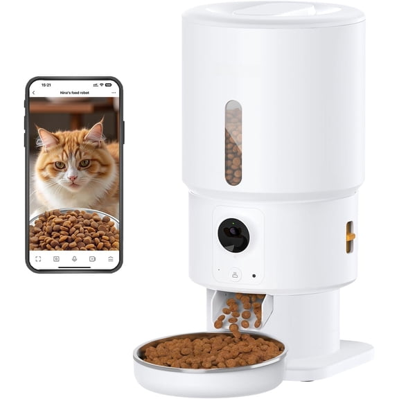 Automatic Feeder with Camera - 5G WiFi Timed Dispenser, 1080P Video with Night Vision, 1-15 Meals, 1-99 Portions, 2-Way Audio, Keeps Dry , 5L Pet Feeder Also for Dogs