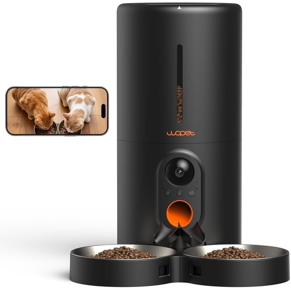 Automatic  Feeder with Camera for Two Cats, 6L Automatic  Feeder with  Video and Night Vision, 5G/2.4G WiFi Pet Feeder for Cats & Dogs, SD Card Storage & 2-Way Audio