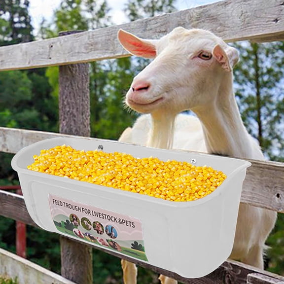 Automatic Feeder for Outdoor Livestock and Poultry – Hanging Fence Trough Compatible with Chicken Goat Deer Dog Piglet Goose Troughs, 29.8x13x12.5 cm, White