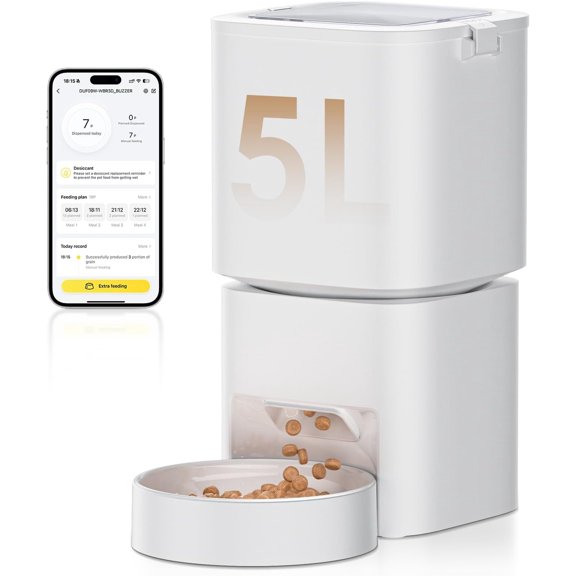 Automatic Feeder with WiFi-5Ghz, APP Control Timed Dry Dispenser with Remote Feeding, 5L Auto Feeder up to 10 Meals 1-15 Portion Control Per Day, Auto Feeders for Cats