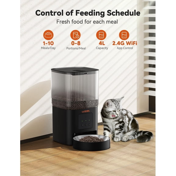 Automatic Feeder, WiFi Automatic Dog Feeder with APP Control for Slow Feeding, Food Dispenser with 10S Voice Record, Up to 10 Meals Per Day for Cats and Dogs