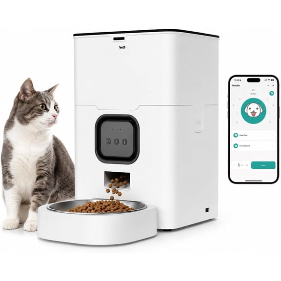 Automatic Feeder with App Control, 4L Timed Dry Dispenser, Up to 10 Meals per Day, 10-Second Voice Recorder, Power , for Cats & Small Dogs