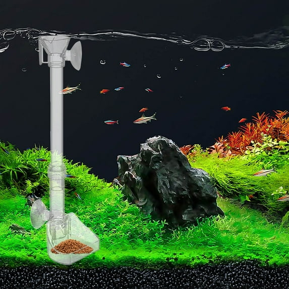 Automatic Fish Feeder under $5! CQCYD Fish Tank Feeder with Cleaning Brush, Transparent Aquarium Feeding Tube with Suction Cups, Adjustable Height Fish Food Dispenser for Ornamental Fish