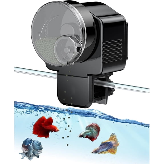 Automatic Fish Feeder for Aquarium 60 ml Adjustable Food Dispenser with Auto Timer for Pellets, Granules & Strips , Battery Operated (Not Included)