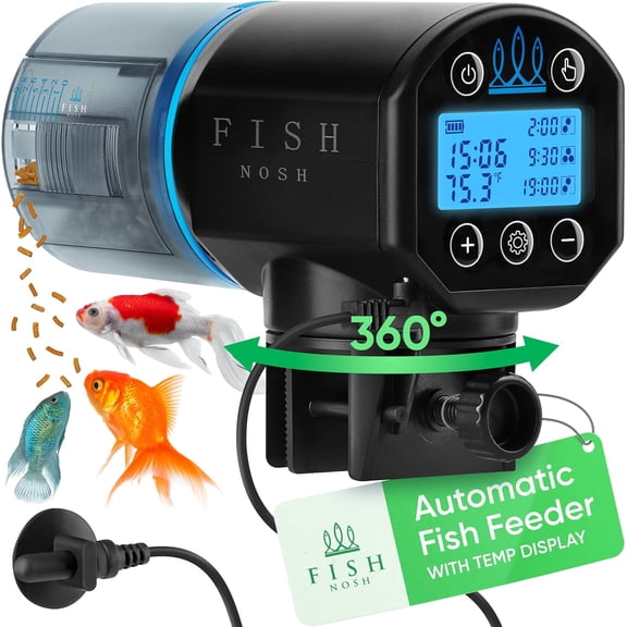 Automatic Fish Feeder for Aquarium with Digital Thermometer - 2026 Auto Food Dispenser Programmable, Vacation Fish, Adjustable Portions, Small & Big Tanks