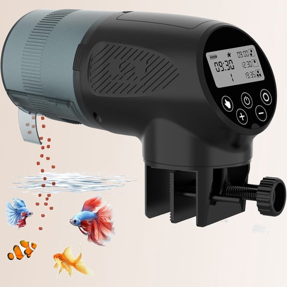 Automatic Fish Feeder for Aquarium: Moisture-Proof Auto Precision Feeders Dispenser with LCD Display for Tank Turtle Betta Koi - Battery Food Feeding Timer