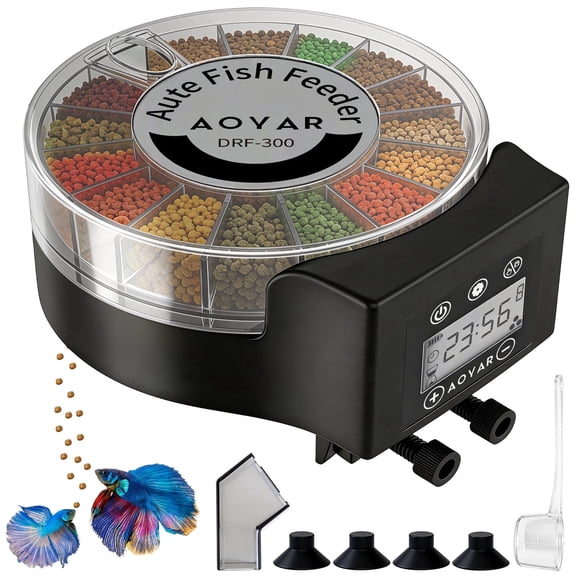 Automatic Fish Feeder for Aquarium: Auto Precision Food Feeding 300ml Large Capacity Flakes Pellet, Battery Feeders Timer Small Tank Turtle Betta Koi