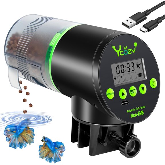 Automatic Fish Feeder Rechargeable with Type-C Cable Dispenser for Vacation Small Tank/Betta/Turtle Upgraded Moisture-Proof Container