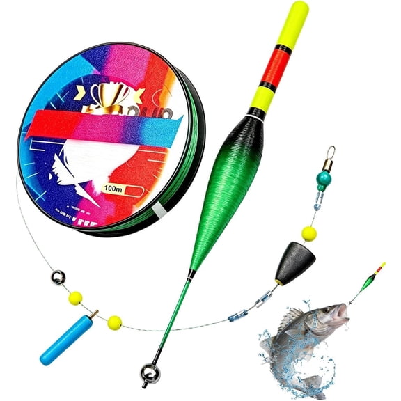 Automatic Fishing Bobber Line Set, Nylon Fishing Floats with Automatic Bottom Seeking, 100M Fishing Line Color Changing Slip Bobbers for Freshwater Saltwater