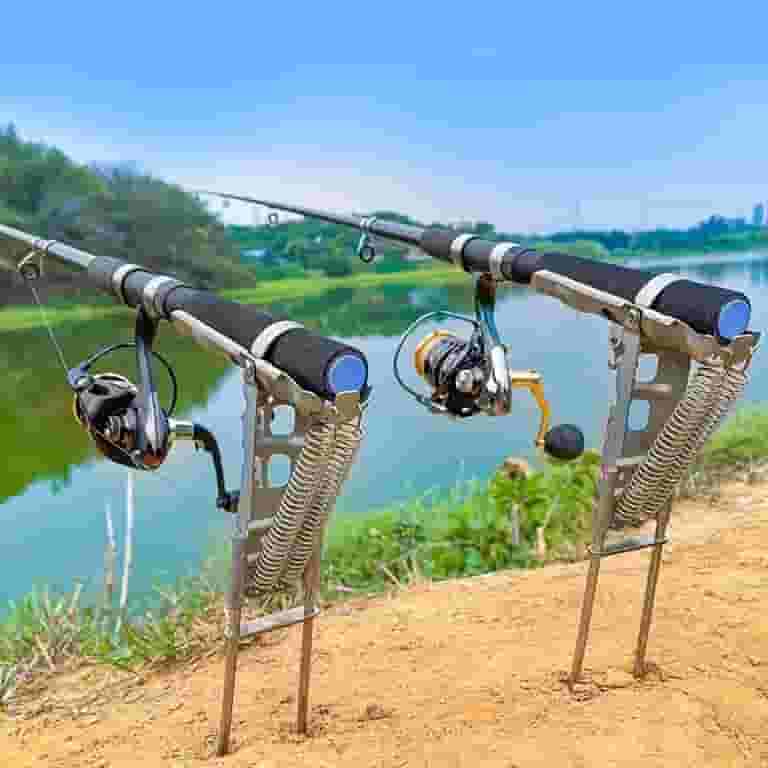 spring loaded fishing rod holder Spring-Loaded Automatic Stainless Steel, High-Sen Fishcampvietnam Pull the handle down Get down the screw into the card slot Insert in the ground Spring Loaded 4 Rod Holders