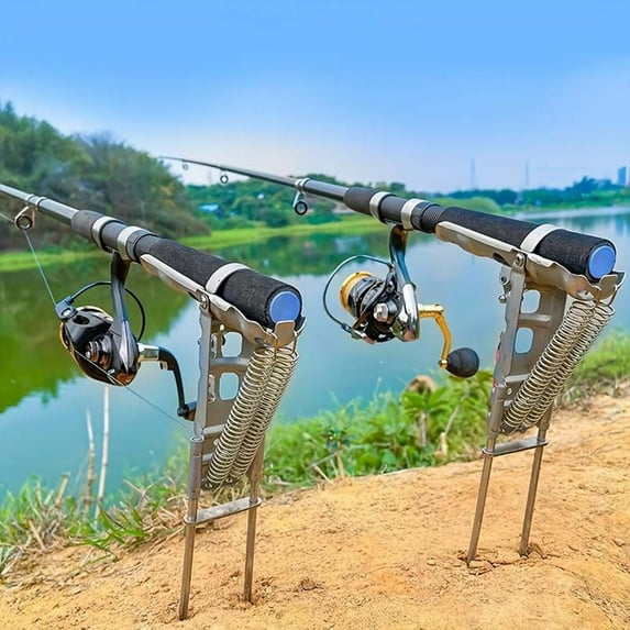 Automatic Fishing Rod Holder - Stainless Steel Fishing Rod Holder with Automatic Tip-Up Hook Setter Spring, High Sensitivity Adjustable Stand for Spinning, Baitcasting Rods