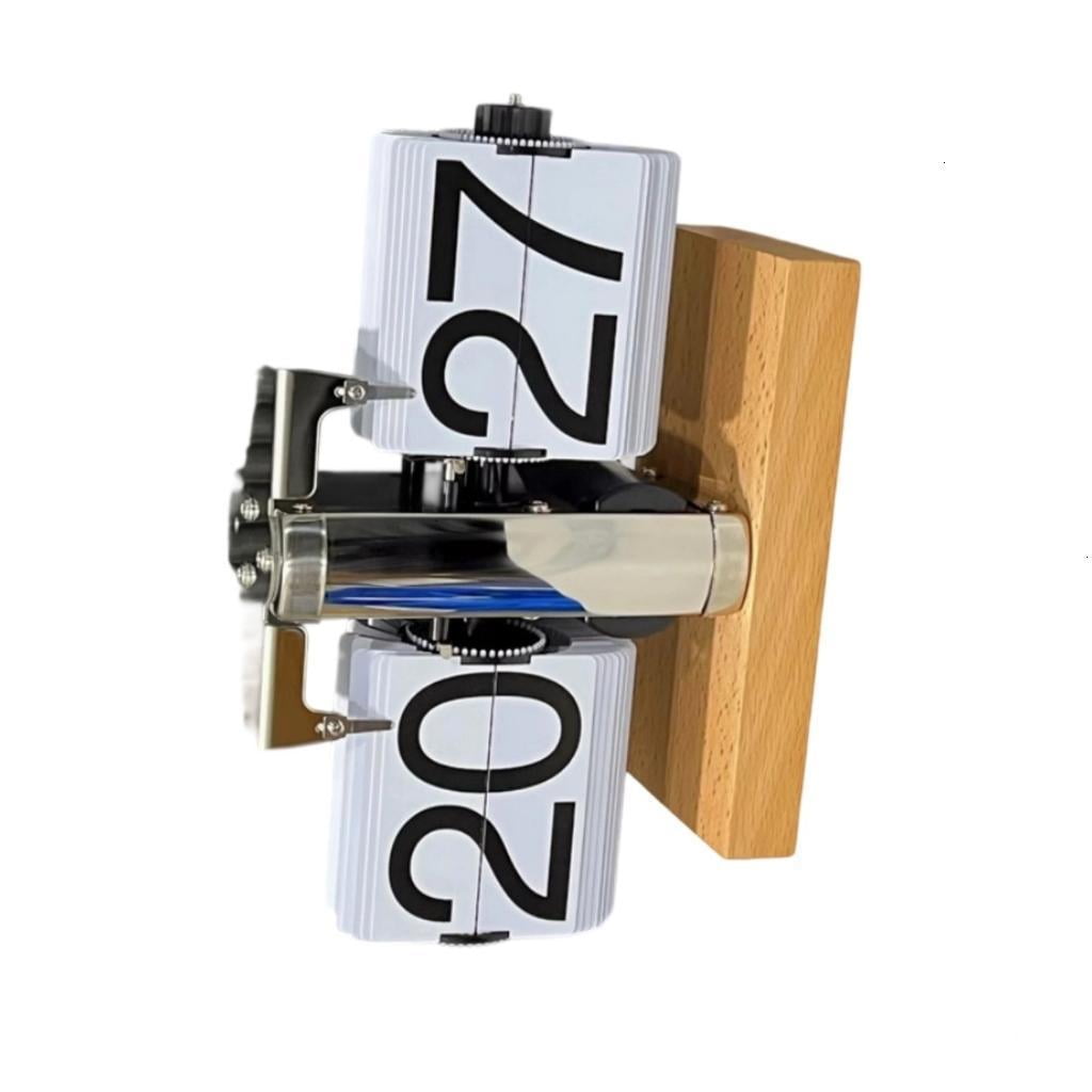 Automatic Flip Clock 24 Hour Quartz Movement Large Clear Numbers Wooden Design