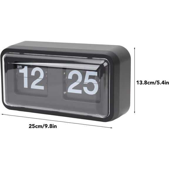 Automatic Flip Clock, 9.8in Classic Retro Vintage Clock with Clear Cover Dustproof, AM PM Large Number Desk Table File Down Page Clock for Office Home Decoration (Black)$$Home Decor, Kitchen, & Other