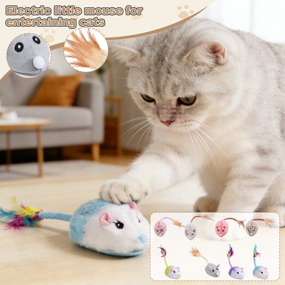 Automatic Fluffy Mouse Cat Toy Moving Plush Ball for Cats Teaser Durable Bite-Resistant Interactive Pet Toy for Dogs Cats Indoor Play
