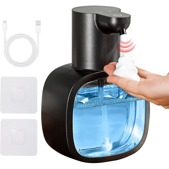 Automatic Foaming Soap Dispenser, 17oz/500ml Touchless Rechargeable with 4-Level Adjustable & IPX5 - Level Display for Wall/Tabletop Use in Bathroom, Kitchen, Black