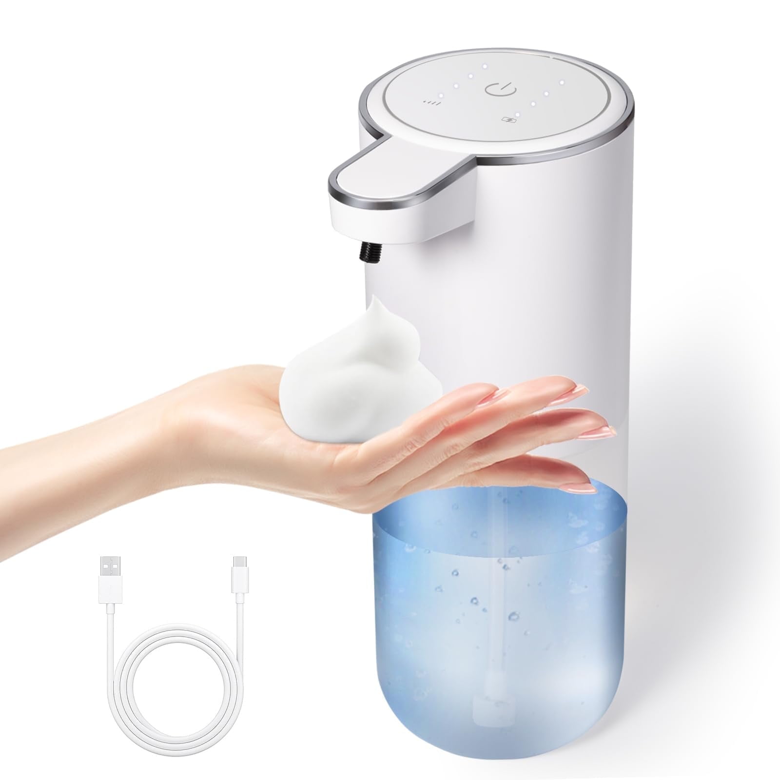 Automatic Foaming Soap Dispenser, 4-Level Adjustable Touchless Soap Dispenser Electric, Rechargeable Foam Hand Soap Dispenser for Bathroom Kitchen, 13.5oz/400ml, Wall Mount