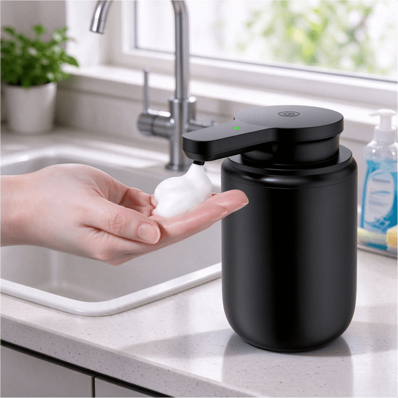 Lococo Automatic Foaming Soap Dispenser, Rechargeable Touchless Foam Hand Soap Dispenser for Bathroom, Soap Pump for Kitchen, Water-Resistant, Xmas Gift 10oz, Black