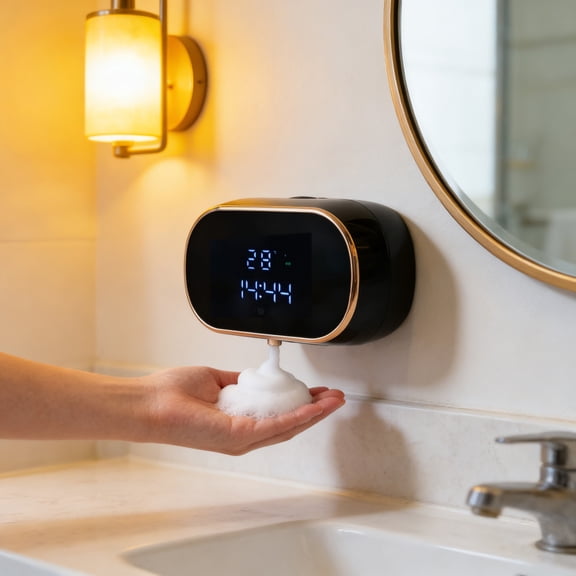 Automatic Foaming Soap Dispenser with Touchless Sensor and Digital Display Wall Mounted Rechargeable Hand Washer for Bathroom and Kitchen Black