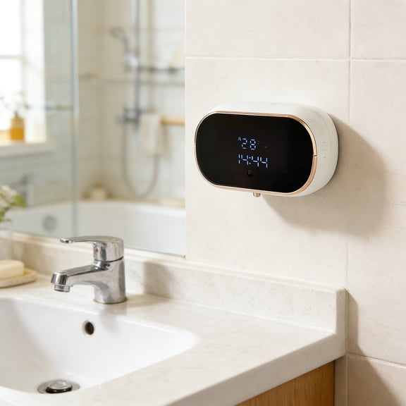 Automatic Foaming Soap Dispenser with Touchless Sensor and Digital Display Wall Mounted Rechargeable Hand Washer for Bathroom and Kitchen White