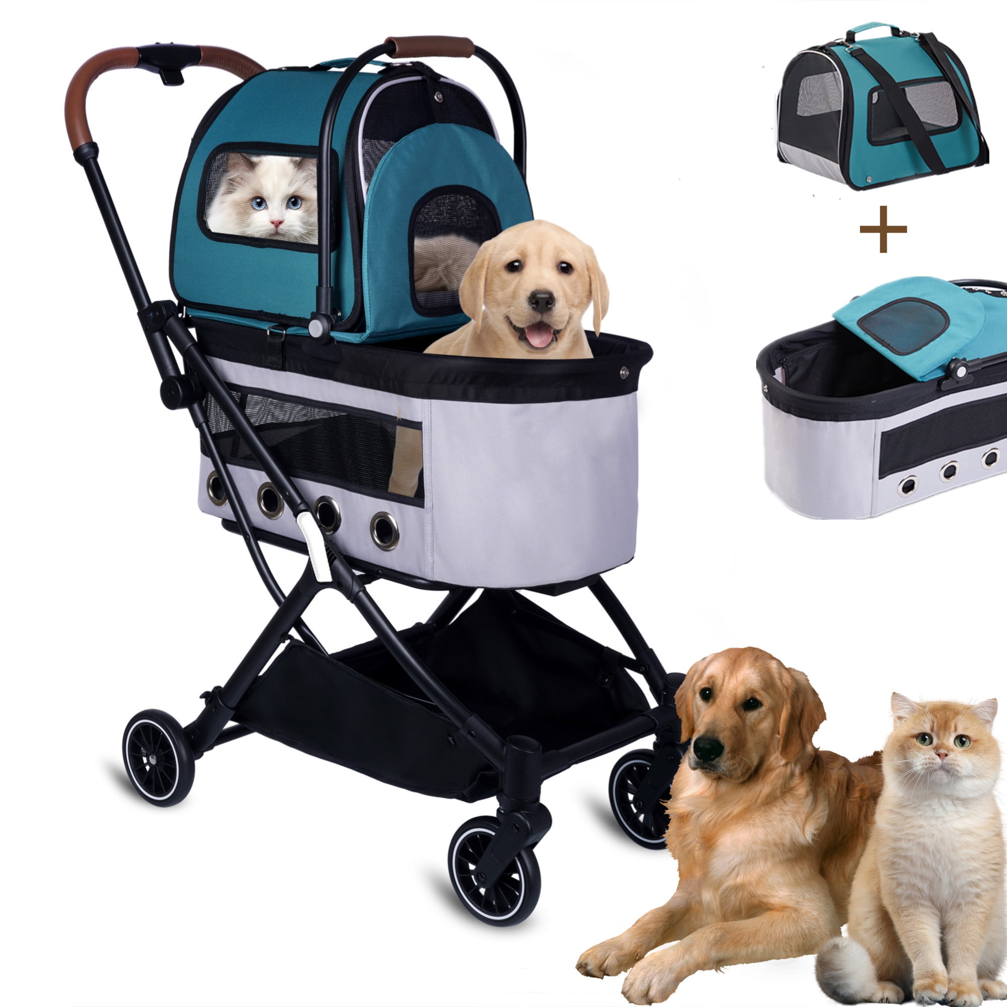 Automatic Folding Double Decker Pet Trolley, Separate Pet Trolley Lightweight Small and Medium