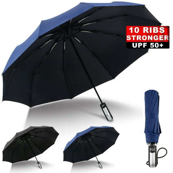 Automatic Folding Umbrella,Auto Reverse Windproof Compact Umbrella , 10Ribs, navy blue