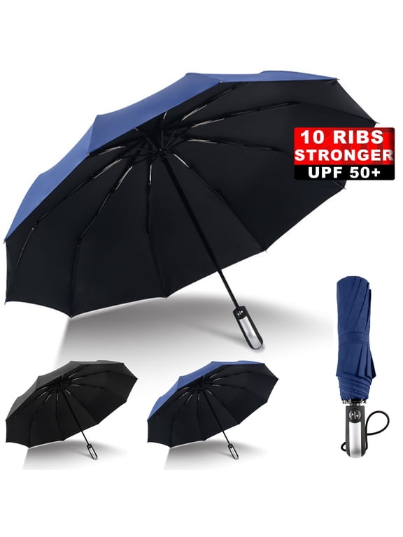 Automatic Folding Umbrella,Auto Reverse Windproof Compact Umbrella , 10Ribs, navy blue