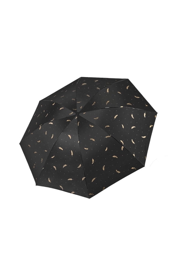 Automatic Folding Umbrella with Feather Pattern, 95cm Windproof Canopy for Sun and Rain Protection, 190T Waterproof Polyester and Reinforced Fiberglass Frame, Compact 3-Fold(Manual-Black)
