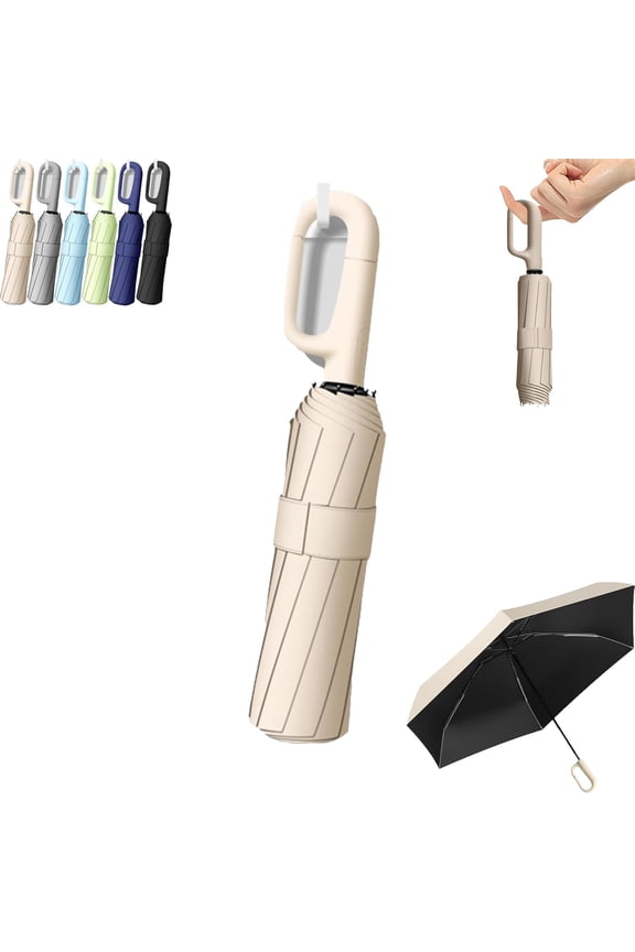 Automatic Folding Umbrella with Hook, Portable Parasol with Hook, Compact Clip-on Backpack, Open Close, Windproof Waterproof, Outdoor Travel Use for Both Rain and Sunshine