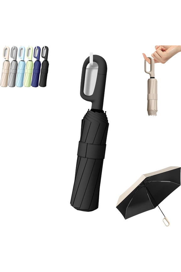Automatic Folding Umbrella with Hook, Portable Parasol with Hook, Compact Clip-on Backpack, Open Close, Windproof Waterproof, Outdoor Travel Use for Both Rain and Sunshine