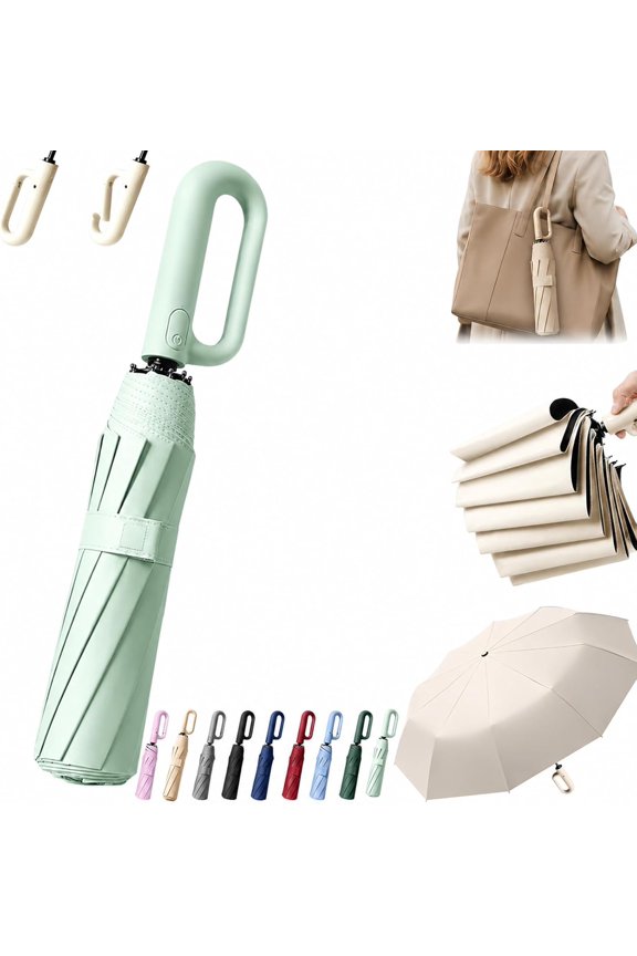 Automatic Folding Umbrella with Hook, Sunny Umbrella Automatic Folding Umbrellas, Umbrellas Automatic Open and Close, Windproof Waterproof Travel Parasol for Rain Sunshine, Daily Use