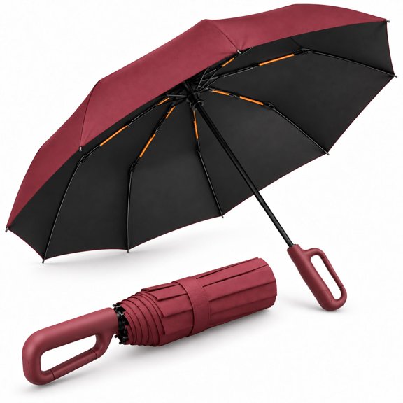 Automatic Folding Umbrella, One‑Touch Automatic Umbrella with Carabiner Handle, for Rain and Sun