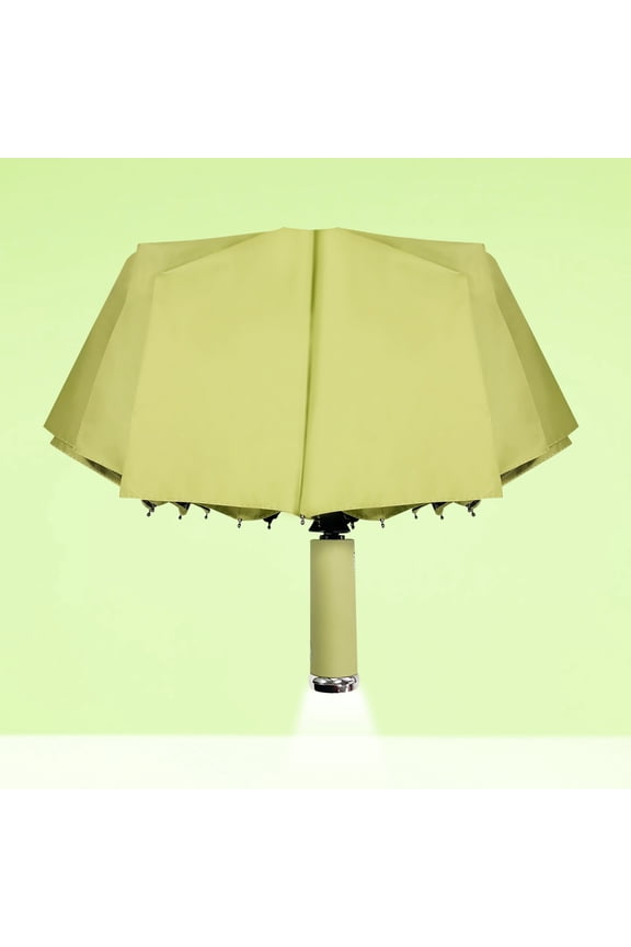 Automatic Folding Umbrella with LED Flashlight Handle, Travel Umbrella with 10 Ribs, Compact Umbrella for Kids Adults (Green)