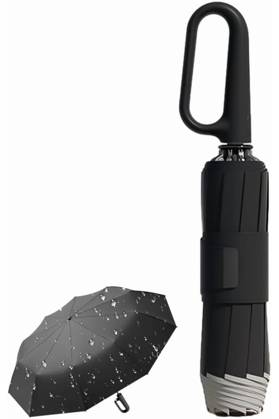 Automatic Folding Umbrella with Reflective Strip, Windproof Reverse Open Close Design
