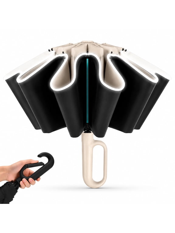 Automatic Folding Umbrella with UV Protection, Auto Open Close Travel Umbrella, Large Windproof Rain Umbrellas with Hook